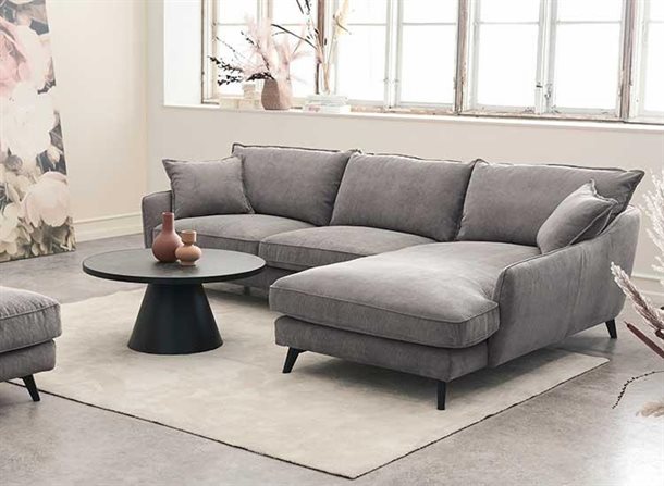 Uppsala sofa med chaiselong TH - fløjl stof grå