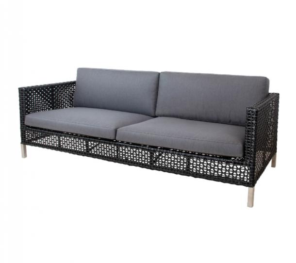 Cane-Line - Connect 3-pers. sofa Black/Graphite Cane-line Weave - Inkl. Hyndesæt Grey, Cane-line Natté