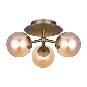 Atom trio loftlampe - Amber/antique brass