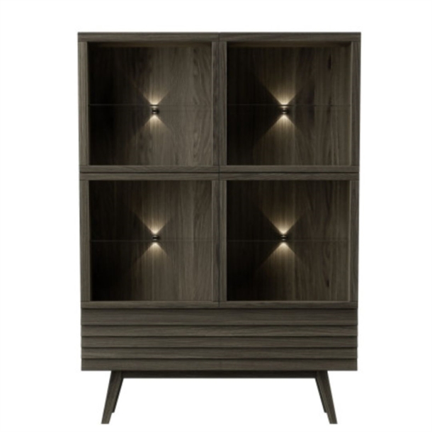 777 HIGHBOARD - GLASLÅGER OG SKUFFE MED SKRÅBEN - FLERE VARIANTER - MÅL: 124 X 177 X 40 CM. - RØGET EG