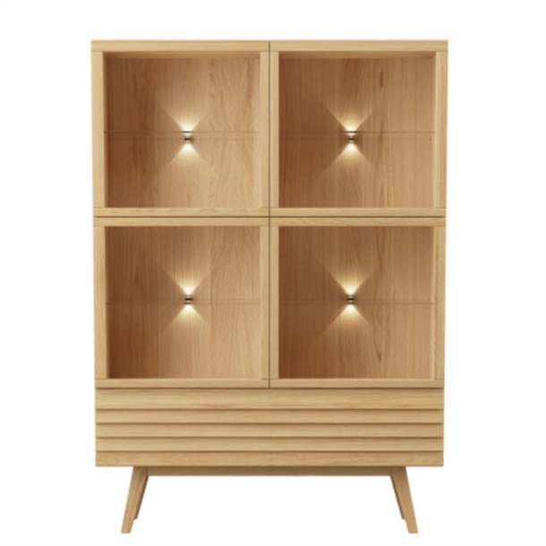 777 HIGHBOARD - GLASLÅGER OG SKUFFE MED SKRÅBEN - FLERE VARIANTER - MÅL: 124 X 177 X 40 CM. - EG NATUROLIE