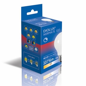 Diolux 8W E27 3-trinsdæmpbar LED pære 2700K