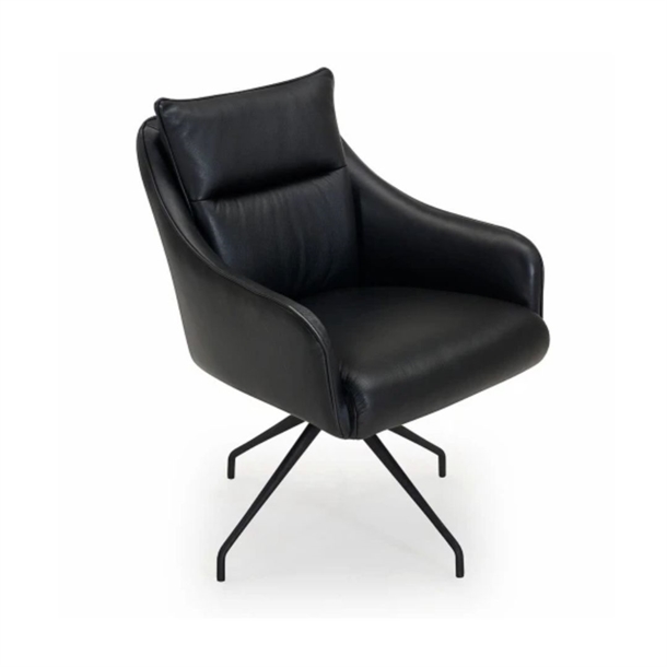 Alicia Spisebordsstol - Sort læder semianilin - Sort drejestel m. returdrej