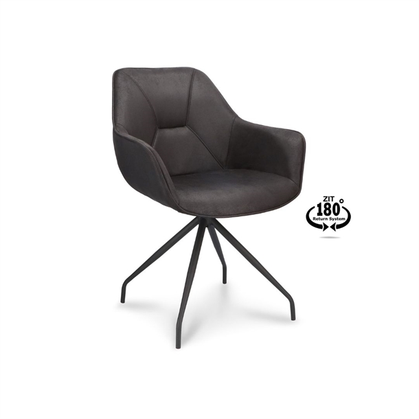 Anna spisebordsstol med drejestel og armlæn - Sort Onyx - Stærk Pris 