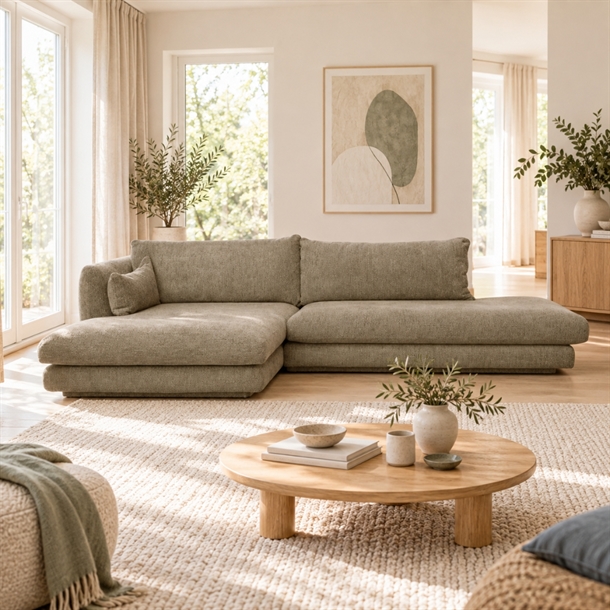Cane-Line Bloom 2-pers. sofa med chaiselong, open end - Lola Light Brown