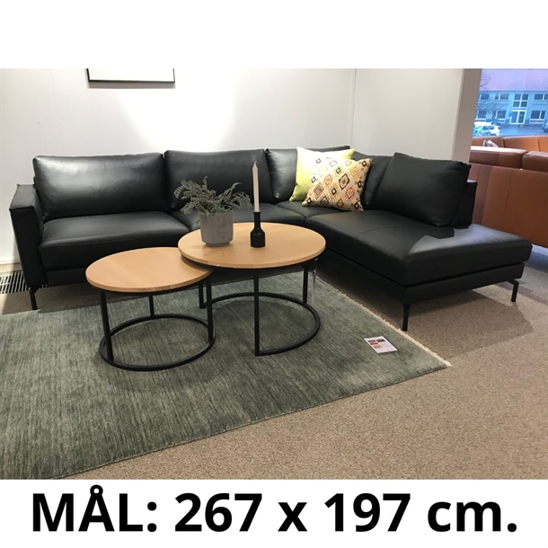 Cannes sofa med open end / 267 x 197 cm. - Sort semianilin læder - Outlet