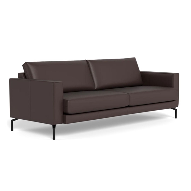 Cannes 3 Pers. Sofa - 219 x 92 Cm. - Semianilin Læder Mørke Brun - Stærk Pris