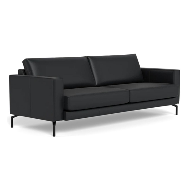 Cannes 3 Pers. Sofa - 219 x 92 Cm. - Semianilin Læder Sort - Stærk Pris