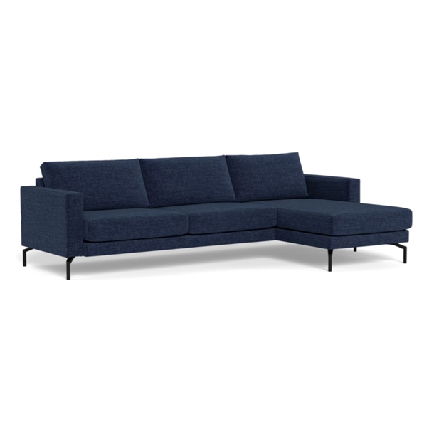 Cannes Sofa Med Chaiselong Til Højre - Set Forfra - 272 x 163 Cm. - Dessin Alis Stof / Blue - Stærk Pris