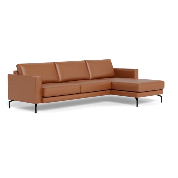 Cannes sofa med chaiselong - 272 x 163 cm. - Semianilin læder Cognac - Stærk Pris 