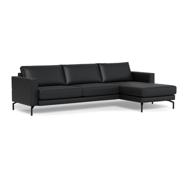 Cannes sofa med chaiselong - 272 x 163 cm. - Semianilin læder Sort - Stærk Pris 
