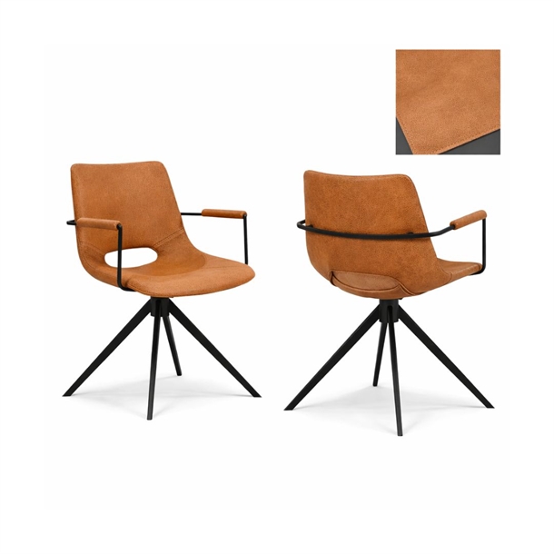 Cayman Stol m. Armlæn og drejefod / Kentucky cognac