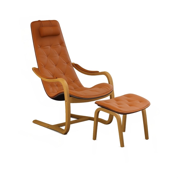 Bravo Høj Lænestol - Cognac Fantasy læder - Flex stel i Eg