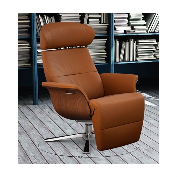 Conform - Timeout lænestol med indbygget skammel - Cognac læder / valnød 