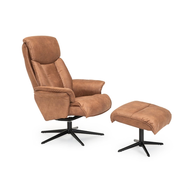 Benton lænestol med skammel / Dessin Kentucky Cognac