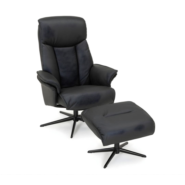 Benton lænestol m. skammel / Sort Soleda læder 