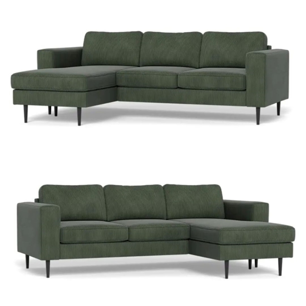 Houston sofa med chaiselong ( vendbar ) - 227 cm. - Grøn Rocket fløjl - Stærk Pris  
