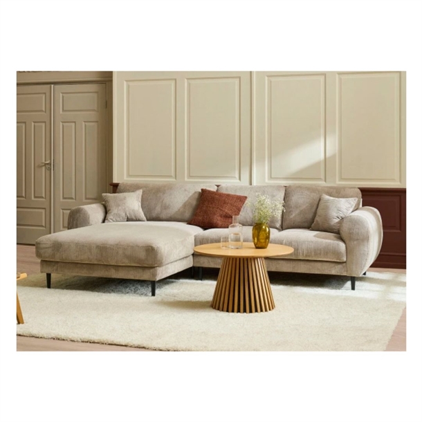 Maine sofa med bred chaiselong - 287x186 cm - Beige fløjlsstof