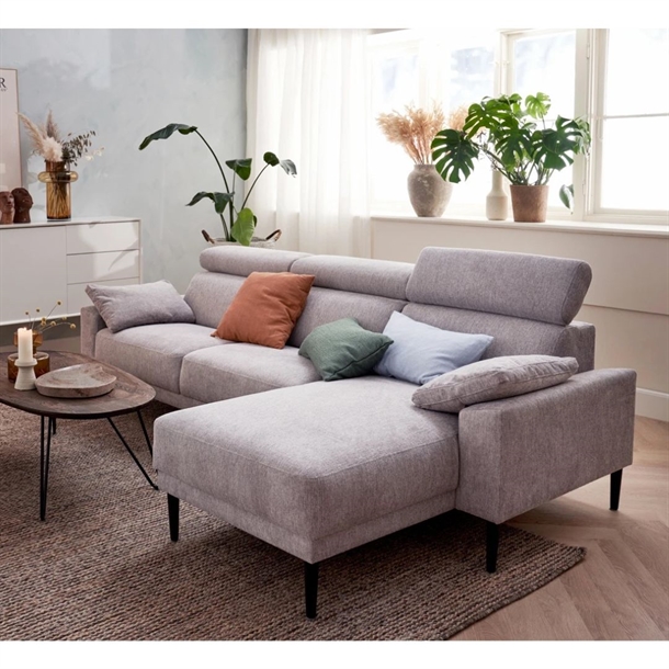 Michigan Sofa Med Chaiselong Til Højre - Set Forfra - 259 x 165 Cm. - Grå Brego Stof - Stærk Pris
