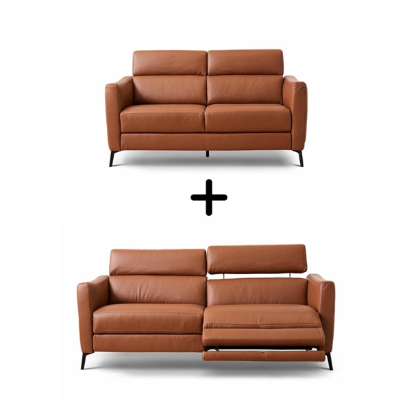 Natuzzi Edition C200 Sofasæt med el-cliner 3 + 2 pers. - Le Mans læder Cognac