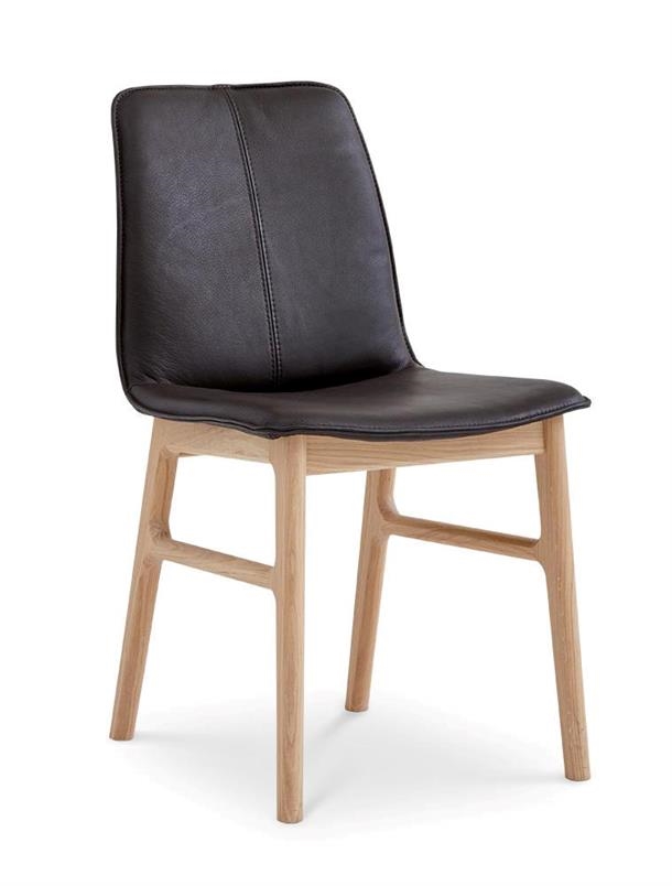NorD spisebordsstol - Stel i eg hvidolie og betrukket m. sort læder - Stærk pris 