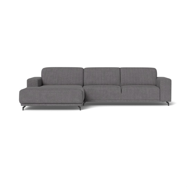 Ohio sofa med chaiselong til Venstre forfra - Grå 6149 fløjl stof  - Mål: 274 X 174 CM.