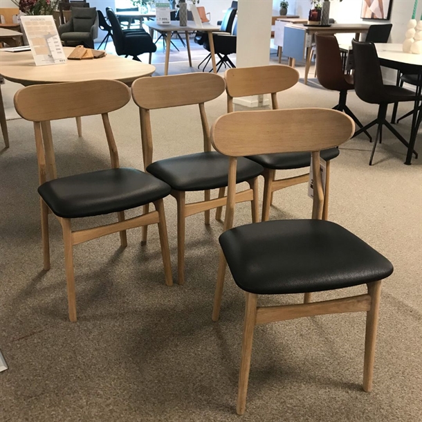 4 x Casø Bonn Spisebordsstol / Eg hvidolie + Sort læder - OUTLET