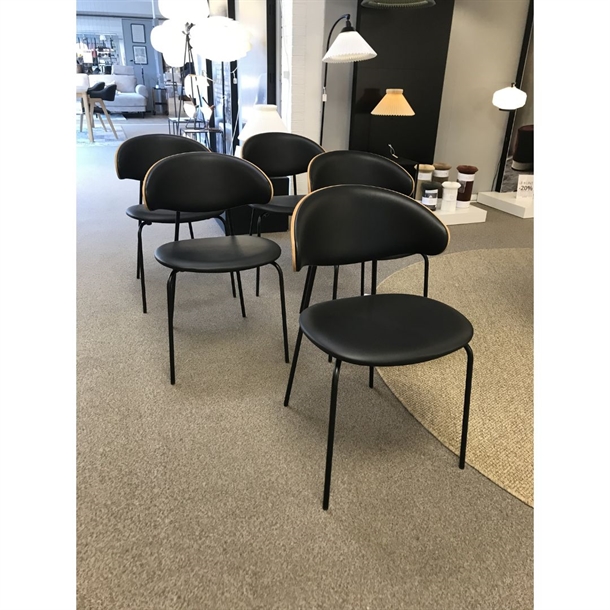 Ram Steel Spisebordsstole 5 stk. / Stel sort stål / Sæde + ryglænet sort læder / Træ eg olie - Outlet