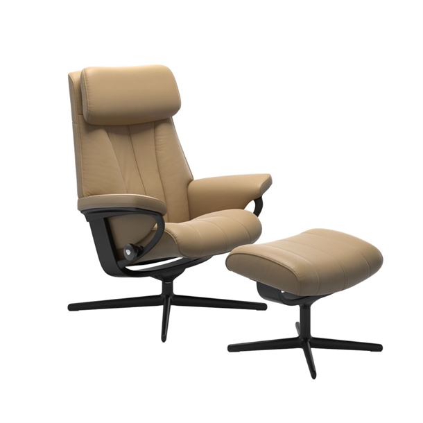 Stressless Paul (M) lænestol med skammel - Cross Stel Sort/Sort - Paloma læder Sand 