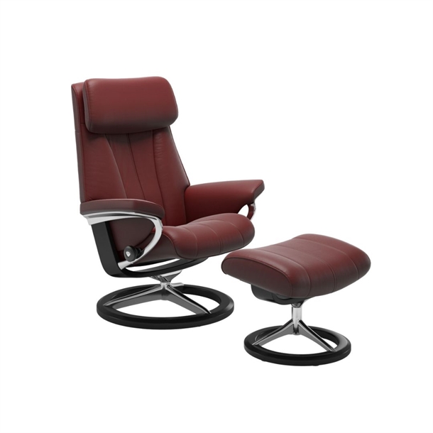 Stressless Paul (M) lænestol med skammel - Signature Stel Krom/Sort - Paloma læder Cherry