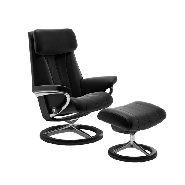 Stressless Paul (M) lænestol med skammel - Signature Stel Krom/Sort - Paloma læder Sort