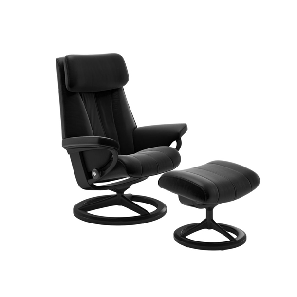 Stressless Paul (M) lænestol med skammel - Signature Stel Sort/Sort - Sort Paloma læder 