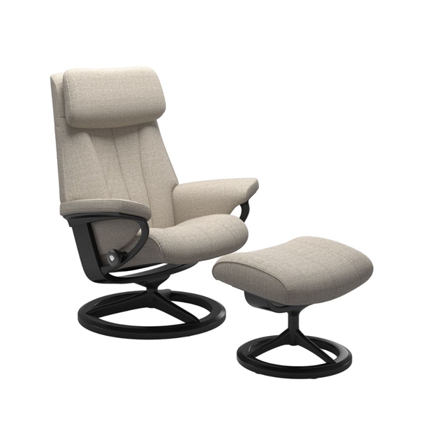 Stressless Paul (M) lænestol med skammel - Signature Stel Sort/Sort - Bloom stof, Off white