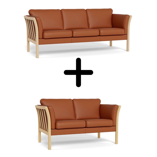 Rosenholm 3 + 2 pers. Tremmesofa - Cognac læder Bonded