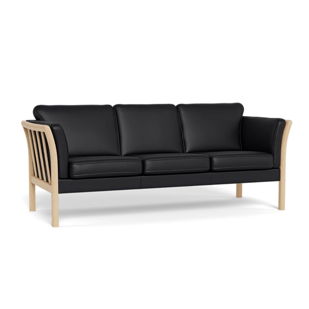 Rosenholm 3 pers. Tremmesofa - Sort læder bonded