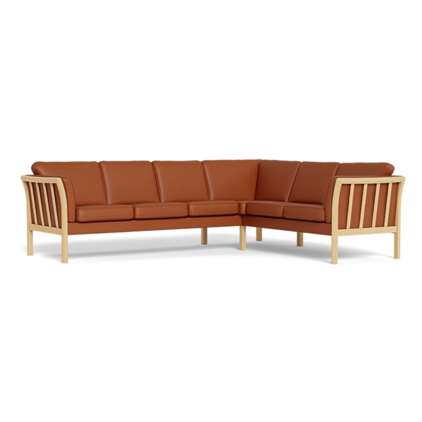 Rosenholm Tremme-hjørnesofa - 260 x 208 cm.  - Vendbar - Læder Bonded Cognac