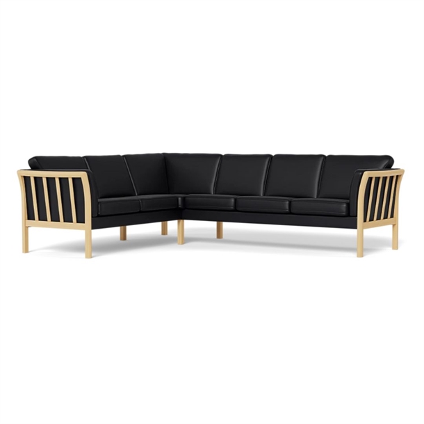 Rosenholm Tremme-hjørnesofa - 260 x 208 cm.  - Vendbar - Læder Bonded Sort