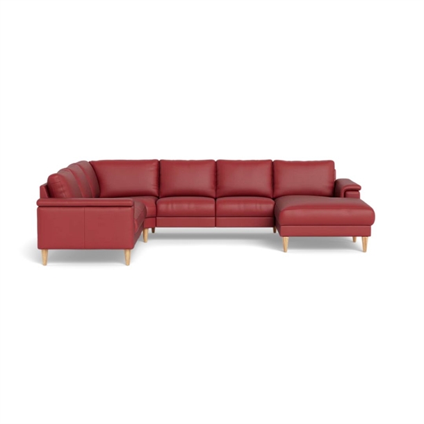 Stamford 2601 hjørnesofa med chaiselong - 322 x 252 cm. - Rød soleda læder