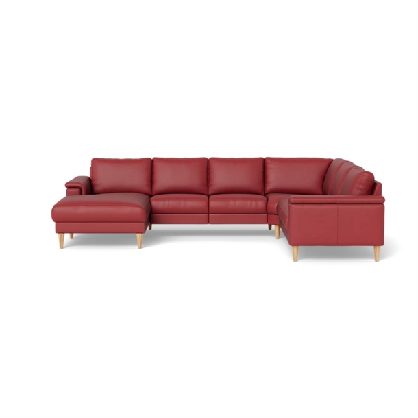 Stamford 2601 hjørnesofa med chaiselong - 322 x 252 cm. - Rød soleda læder - Venstre - Set forfra