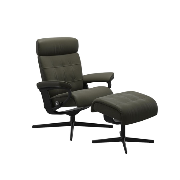 Stressless Erik lænestol + skammel - Cross - Læder Dark Olive