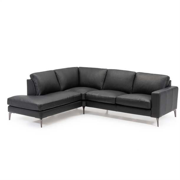 Symfoni sofa med open end - 247 x 208 cm. - Sort Soleda Læder  