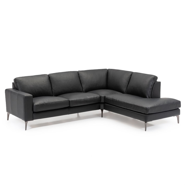 Symfoni sofa med open end - 247 x 208 cm. - Sort Soleda Læder - Højre - Set forfra 