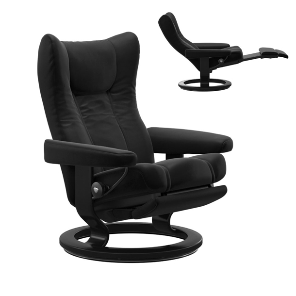 Stressless Wing Classic - Power leg / back - Sort Paloma læder - Medium Med batteri