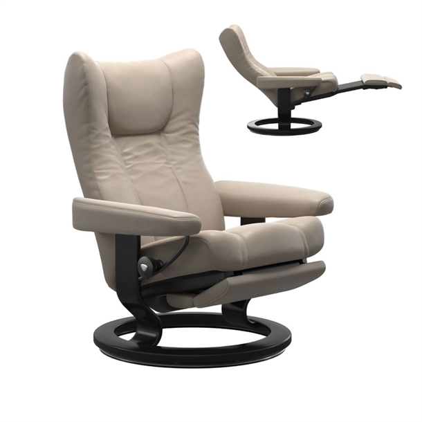 Stressless Wing Classic - Power leg / back - Mushroom Paloma læder - Medium Med batteri