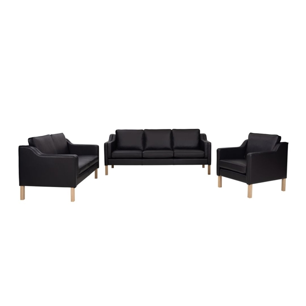 AMALIENBORG - 3+2+1 PERS. SOFAER - LÆDER 95/02 SORT - MÅL: 208 X 148 X 73 CM.