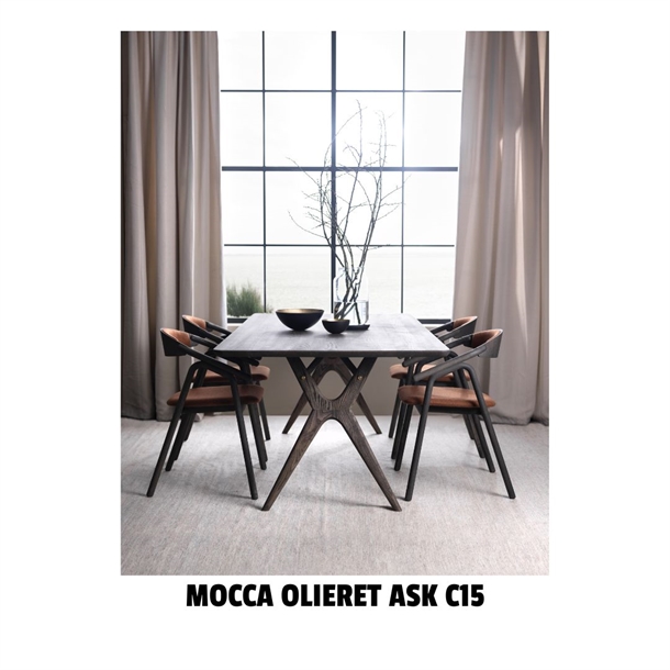 AMELIA LANG SPISEBORD - MESSINGDETALJER - MASSIV MOCCA OLIERET ASK  - FLERE STØRRELSER