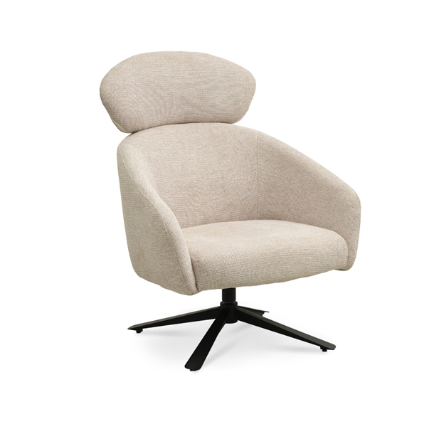 Archie loungestol - Beige stof - Sort drejestel