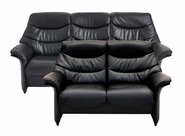 Asti 3+2 pers sofa - Sort soleda læder 