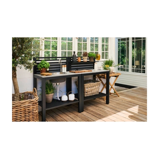 Bellac dobbelt udekøkken med vask - Aluminium/Granit - Mål: 180 x 127 x 60 cm. - Stærk pris