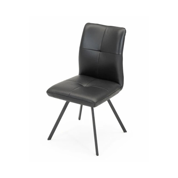 Bianca spisebordsstol - Sort Soleda læder - Sort stål - Stærk pris